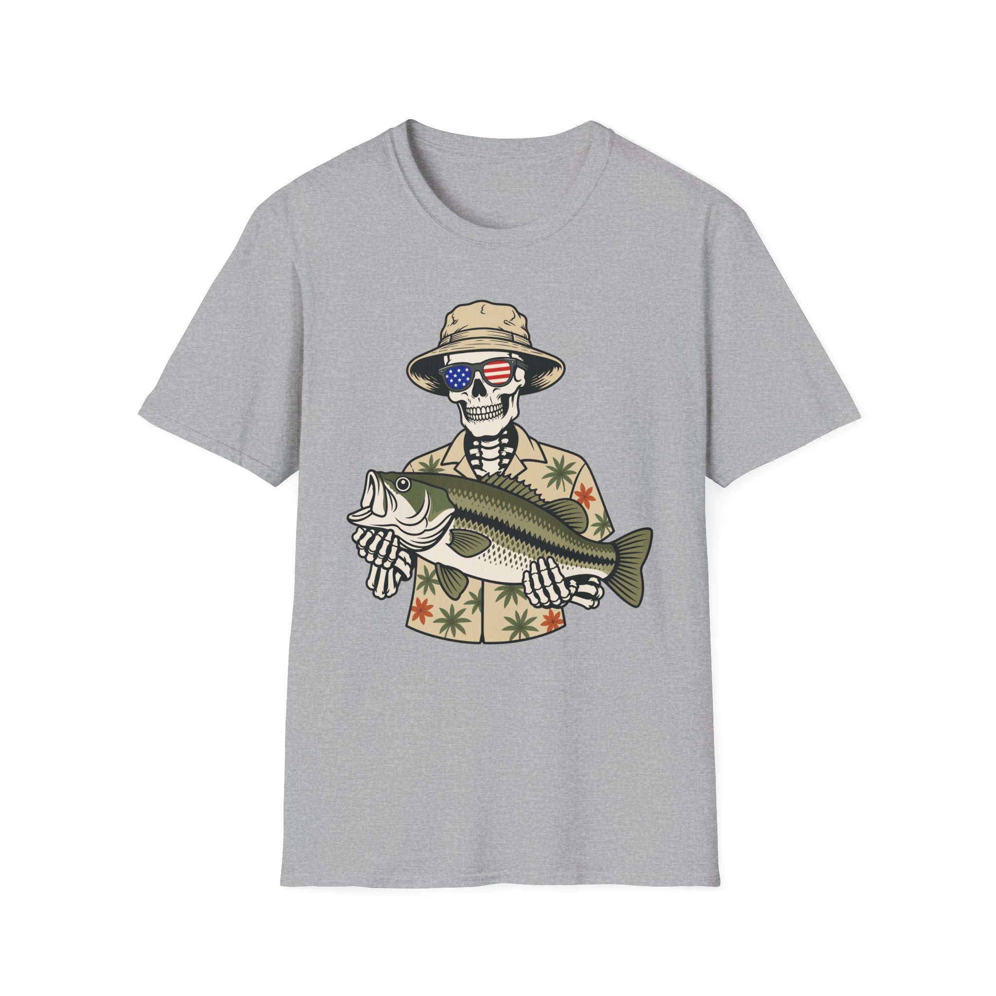 Patriotic Skeleton Holding Bass T-Shirt