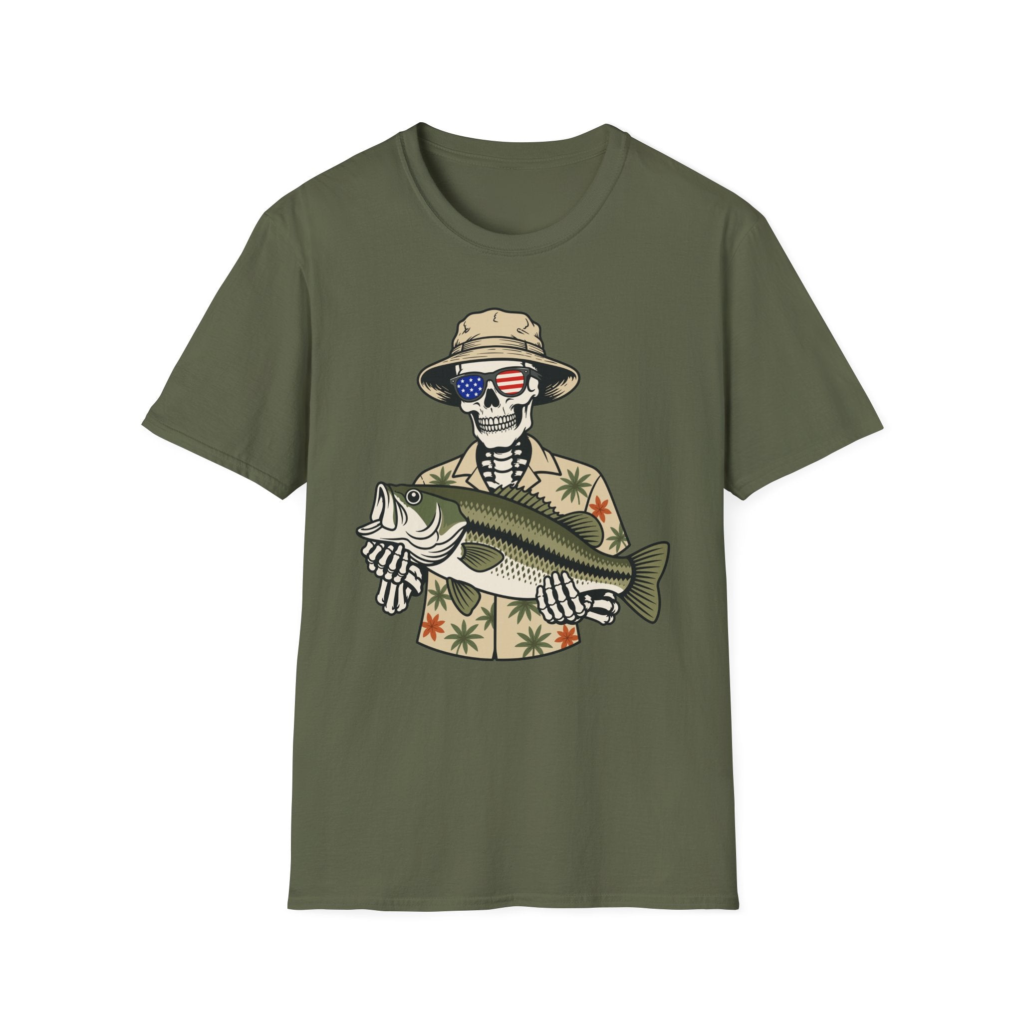 Patriotic Skeleton Holding Bass T-Shirt