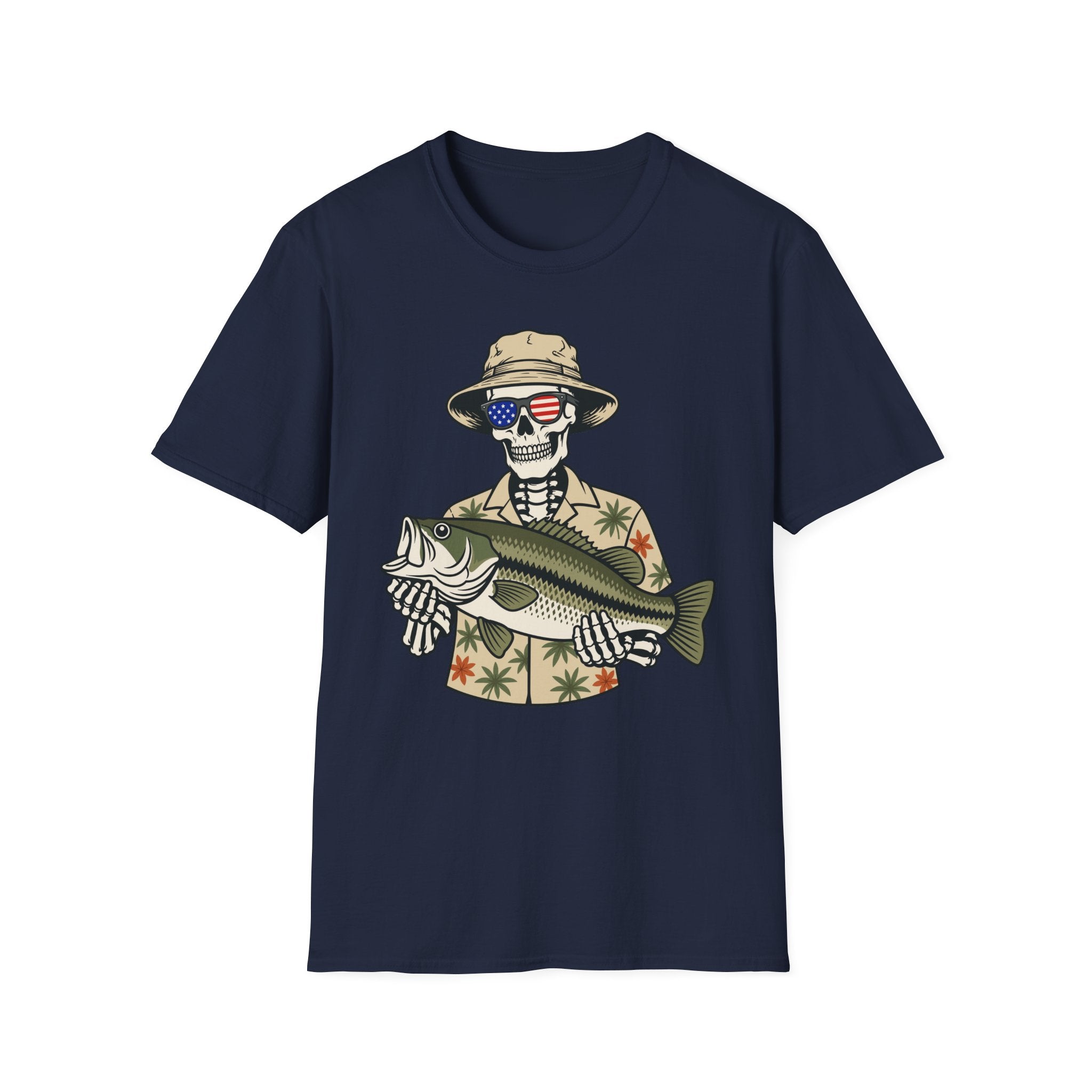 Patriotic Skeleton Holding Bass T-Shirt
