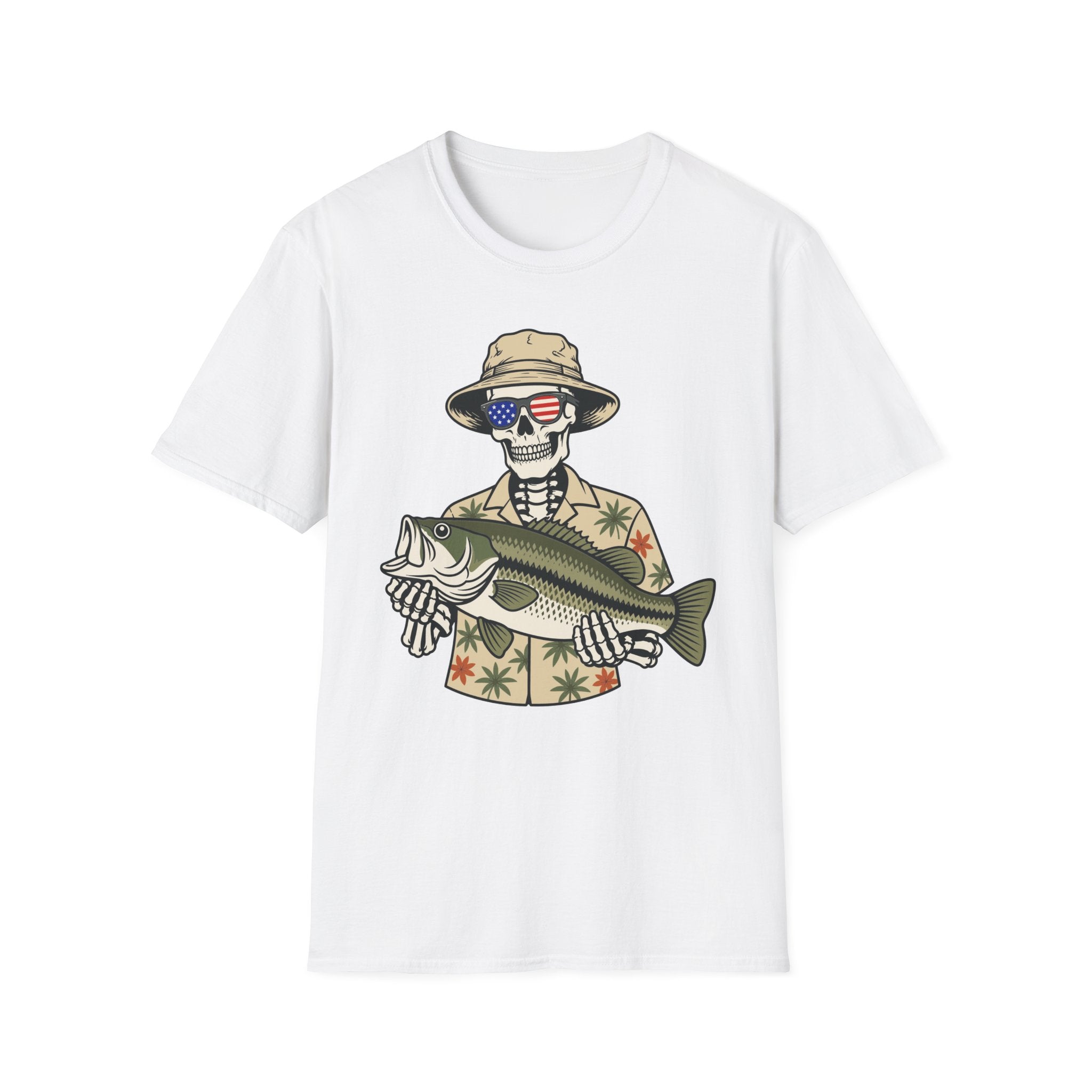 Patriotic Skeleton Holding Bass T-Shirt