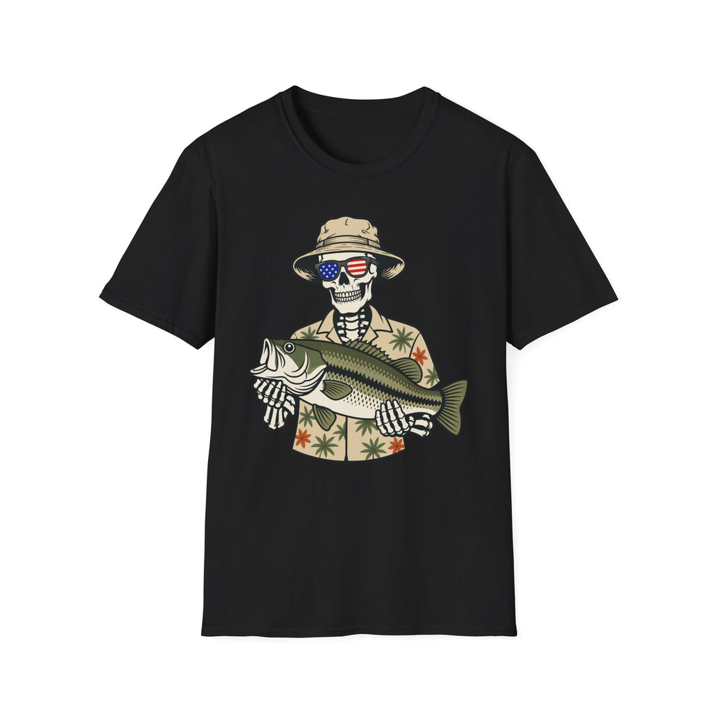 Patriotic Skeleton Holding Bass T-Shirt