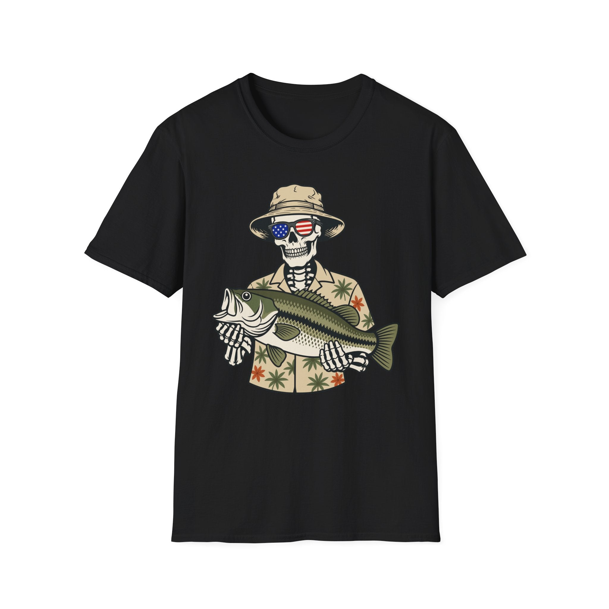 Patriotic Skeleton Holding Bass T-Shirt