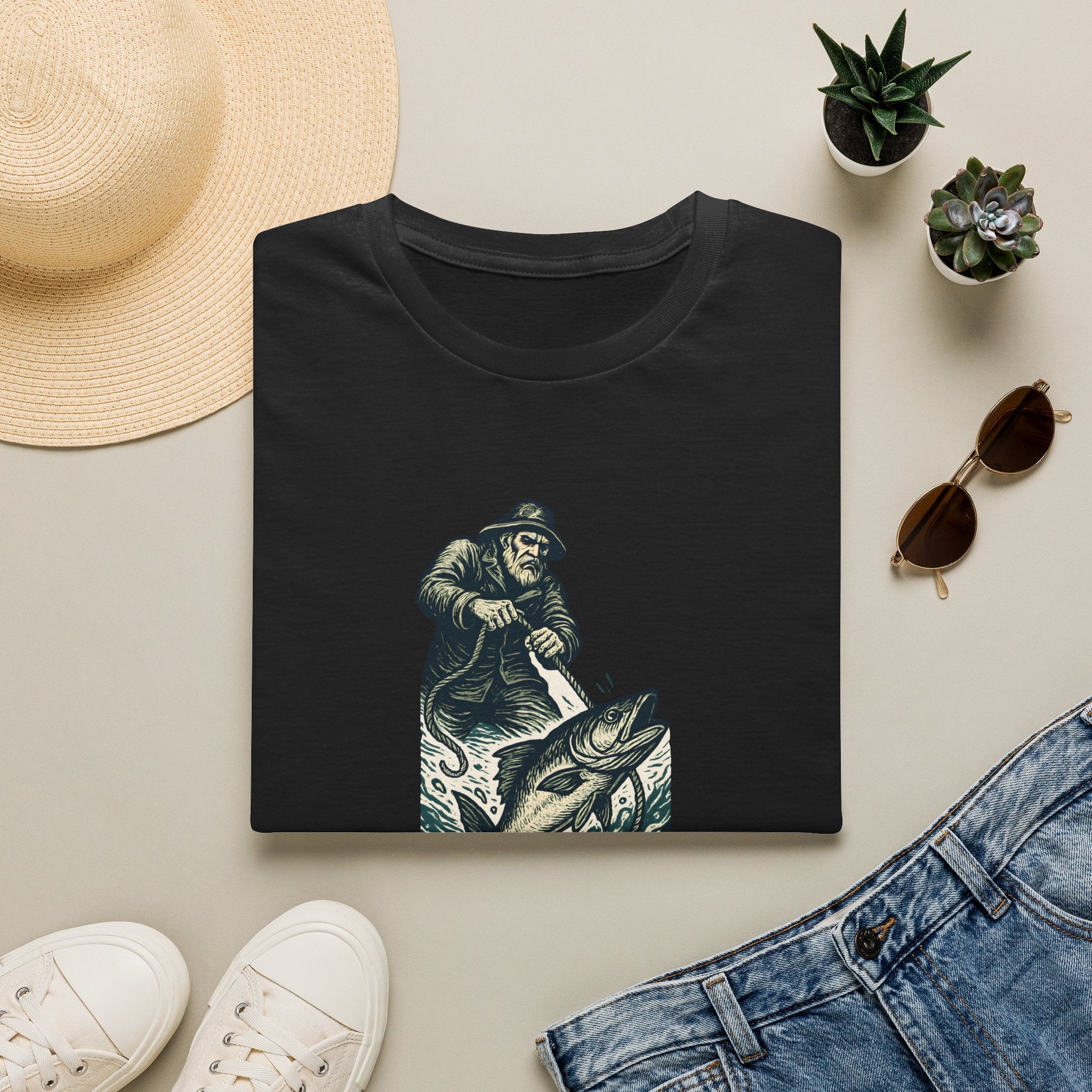 Fisherman Reeling Giant Fish T-Shirt